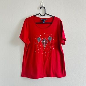 Karen Scott Red Patriotic 4th of July Cotton Graphic Tee XL Retro Summer Picnic